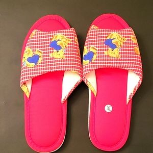 NEW Cutest Teddy Bear Slippers! XL Red Fabric, Gingham Print
